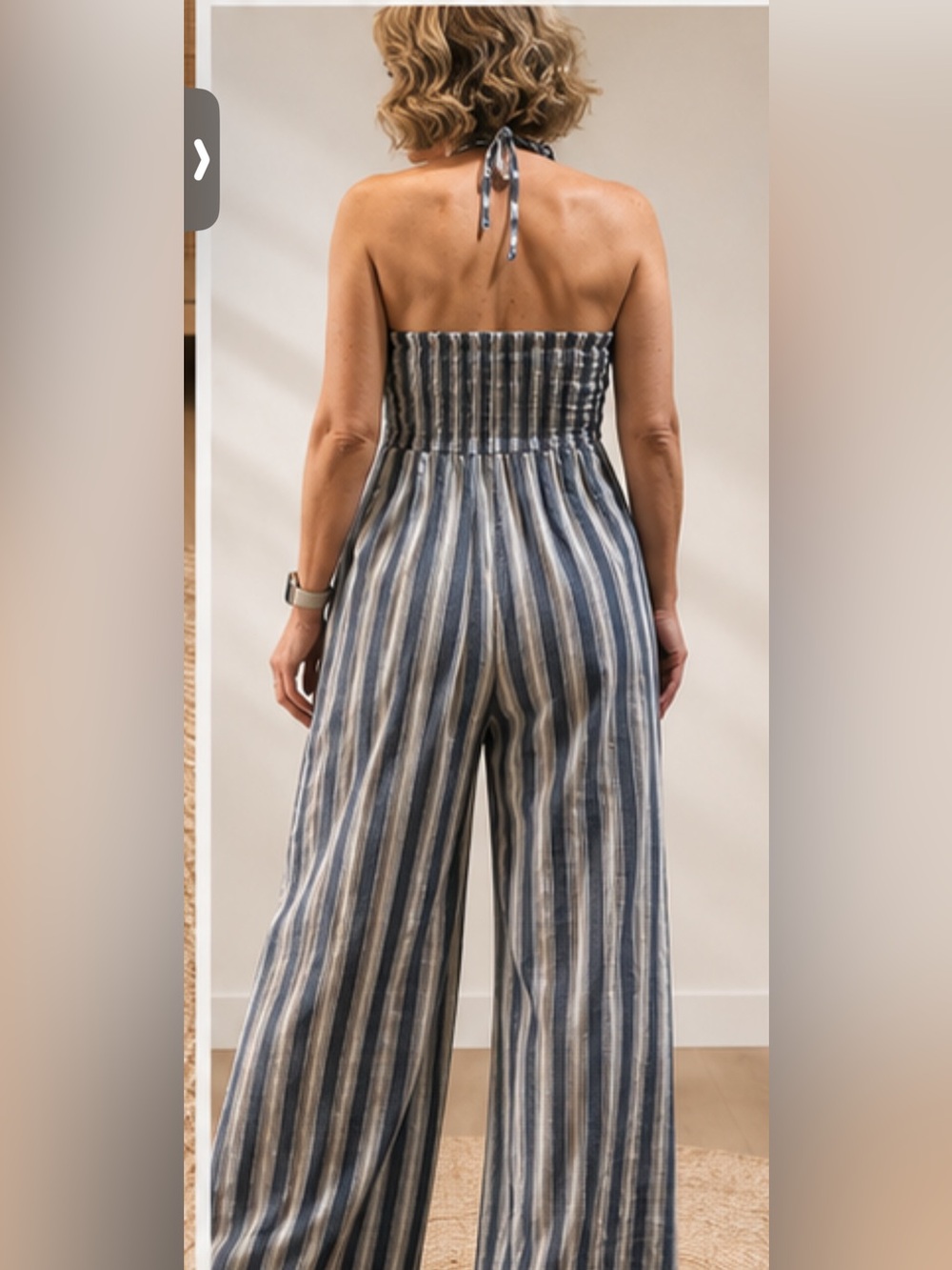 Cupshe Striped Halter Wide-Leg Jumpsuit in Navy & White - Picture 4 of 9